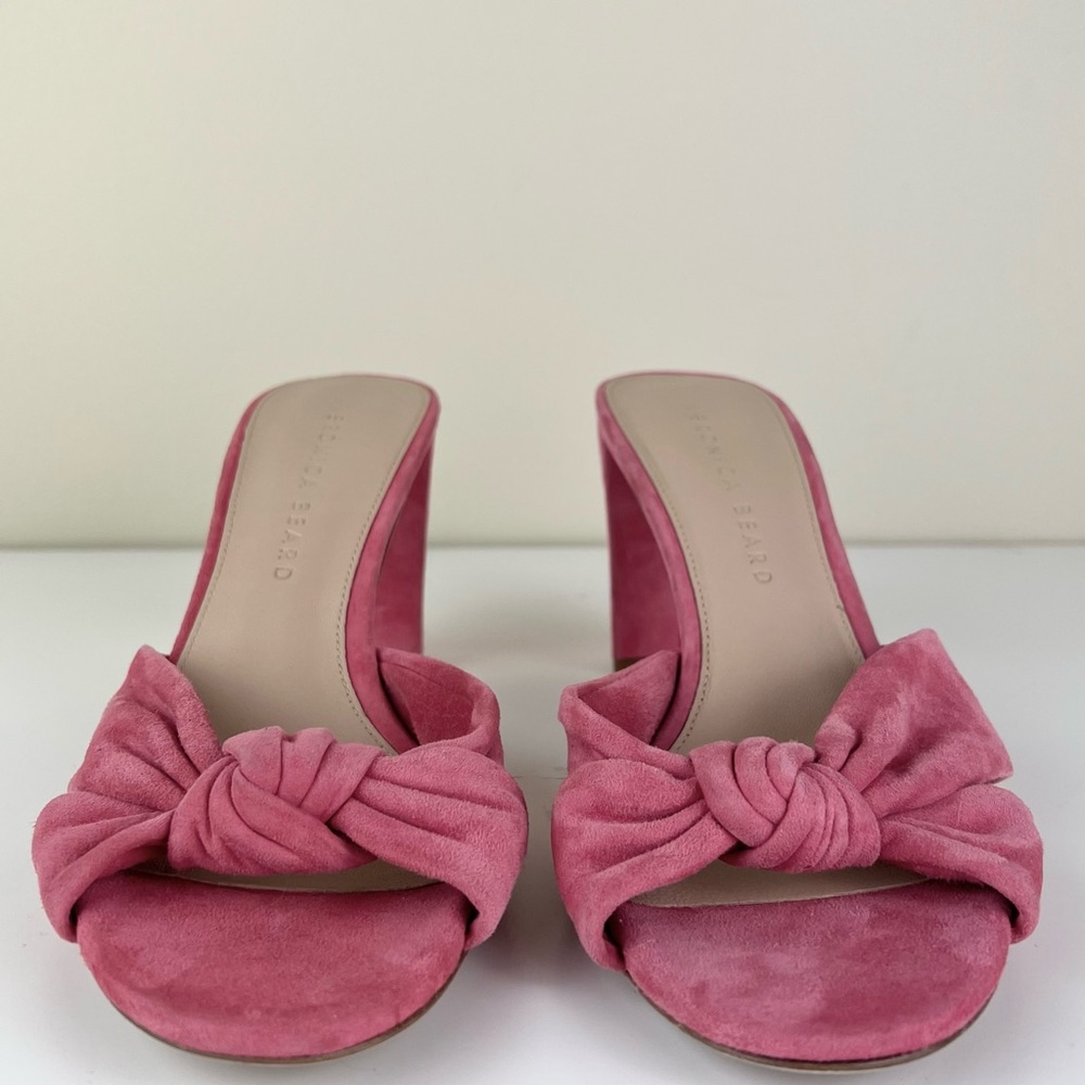 NEW VERONICA BEARD PINK SUEDE KNOT-FRONT SANDALS - Picture 10 of 13